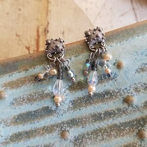 Beaded Silver Tone Dangle Earrings